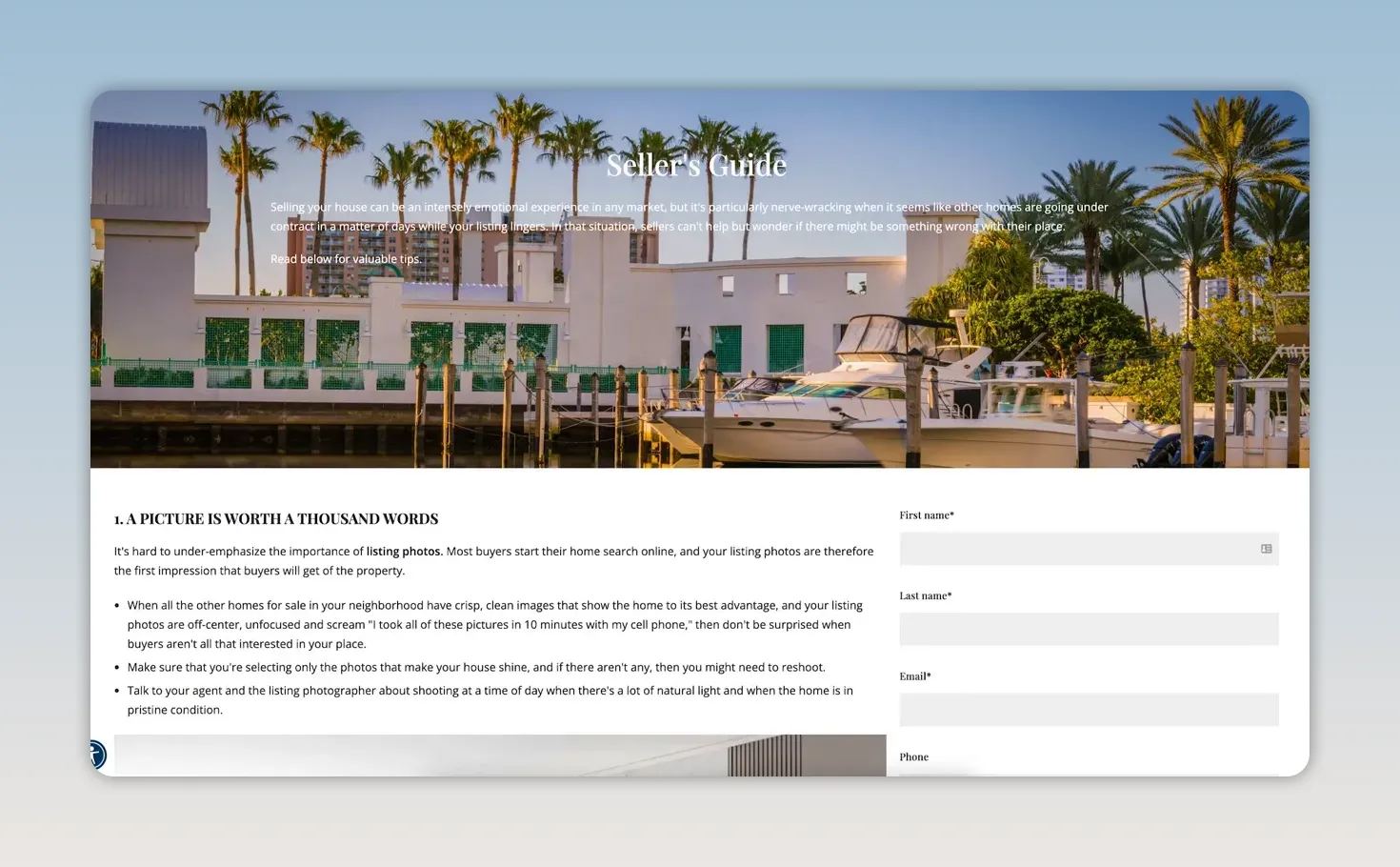 Landing page hướng dẫn người bán với biểu mẫu đăng ký ở bên phải