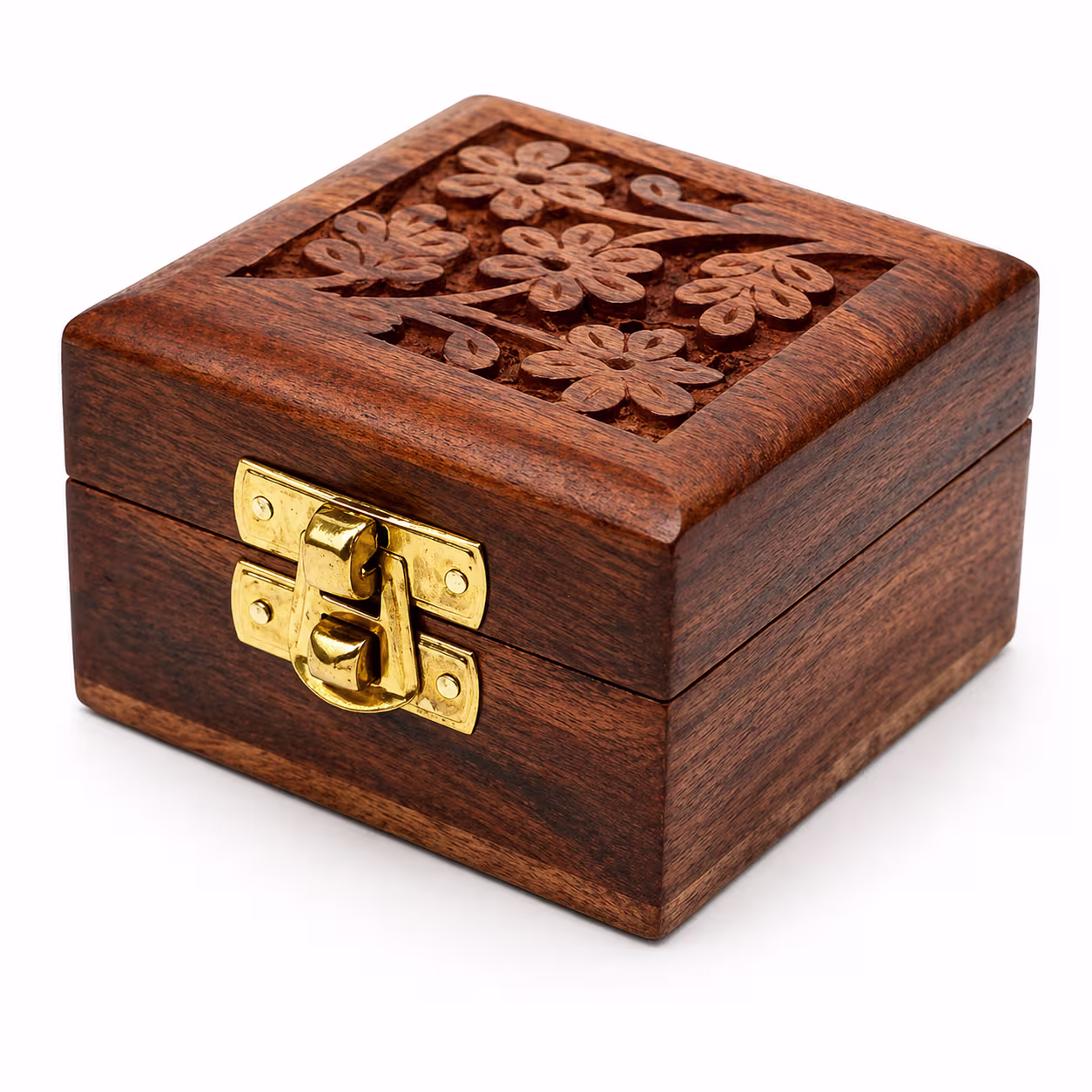Small Hand Carved Wooden Jewelry Box