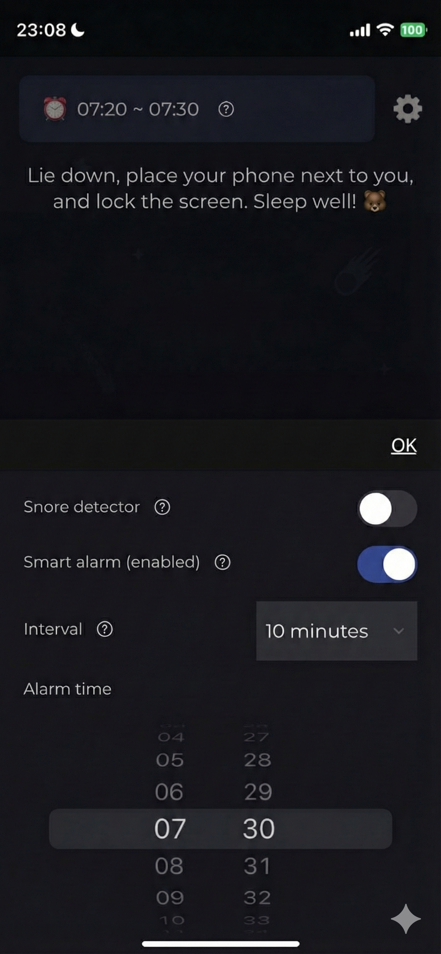 image of the snore monitor deactivated