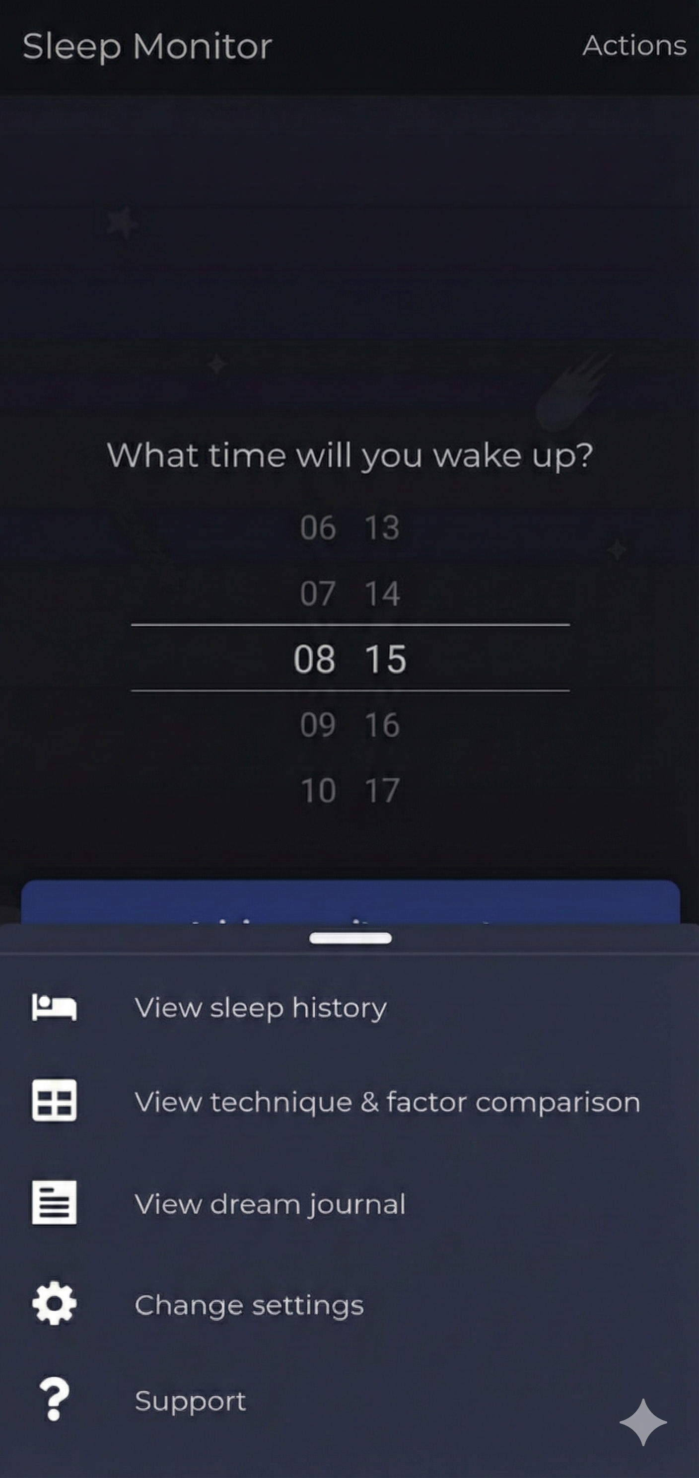 image of the sleep monitor menu