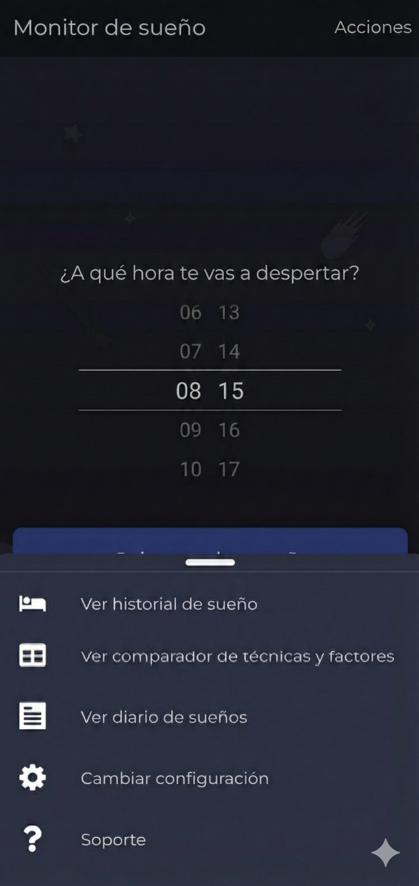 imagen del menú del monitor del sueño
