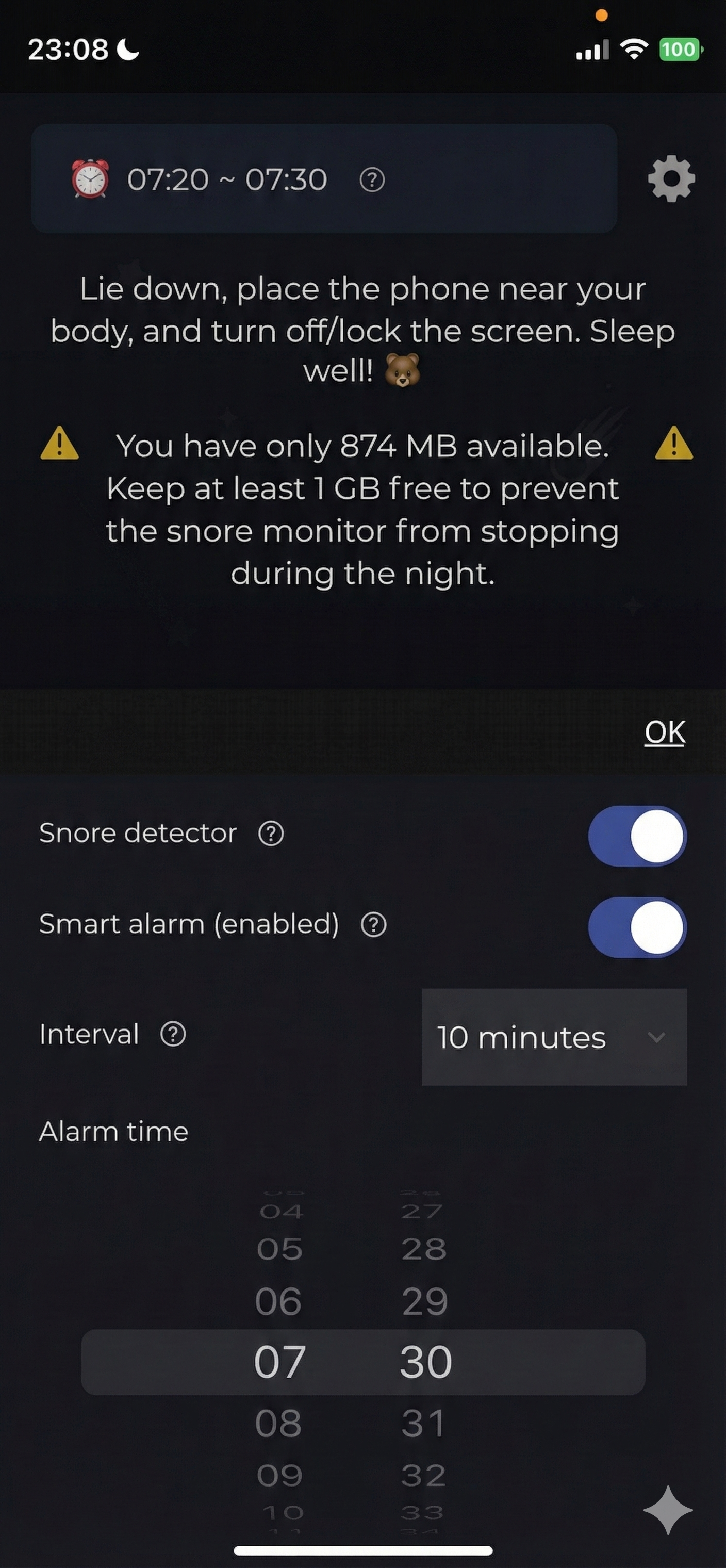 image of the snore monitor active