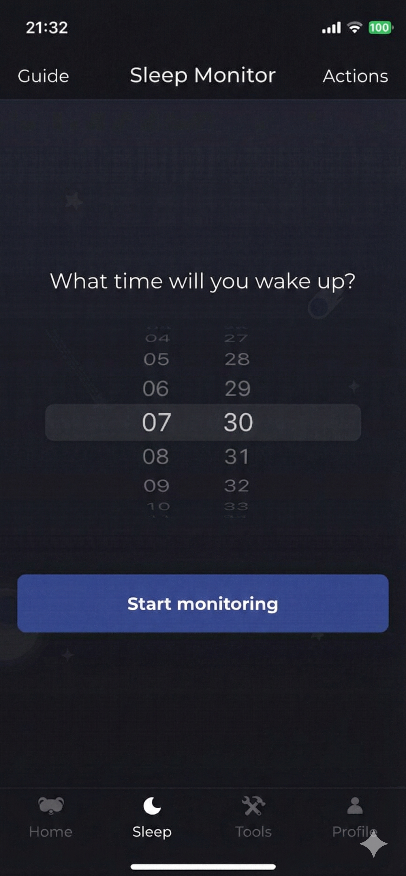 image of the first screen of the sleep monitor