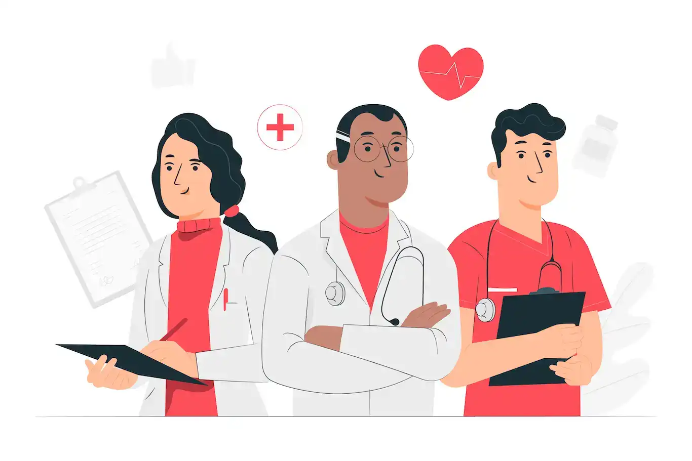 An illustration picturing medical staff of a hospital in Mexico City.