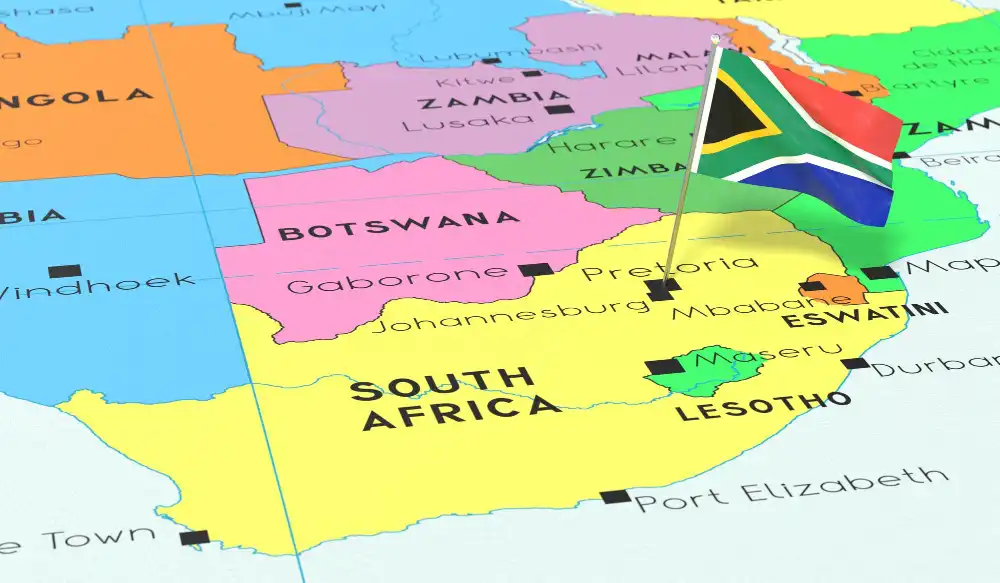South Africa Pretoria national flag pinned on political map 3D illustration
