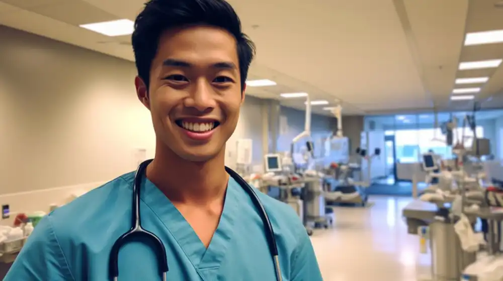 Front view male nurse at hospital