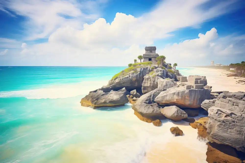 Tulum coastal ruins overlooking the caribbean sea