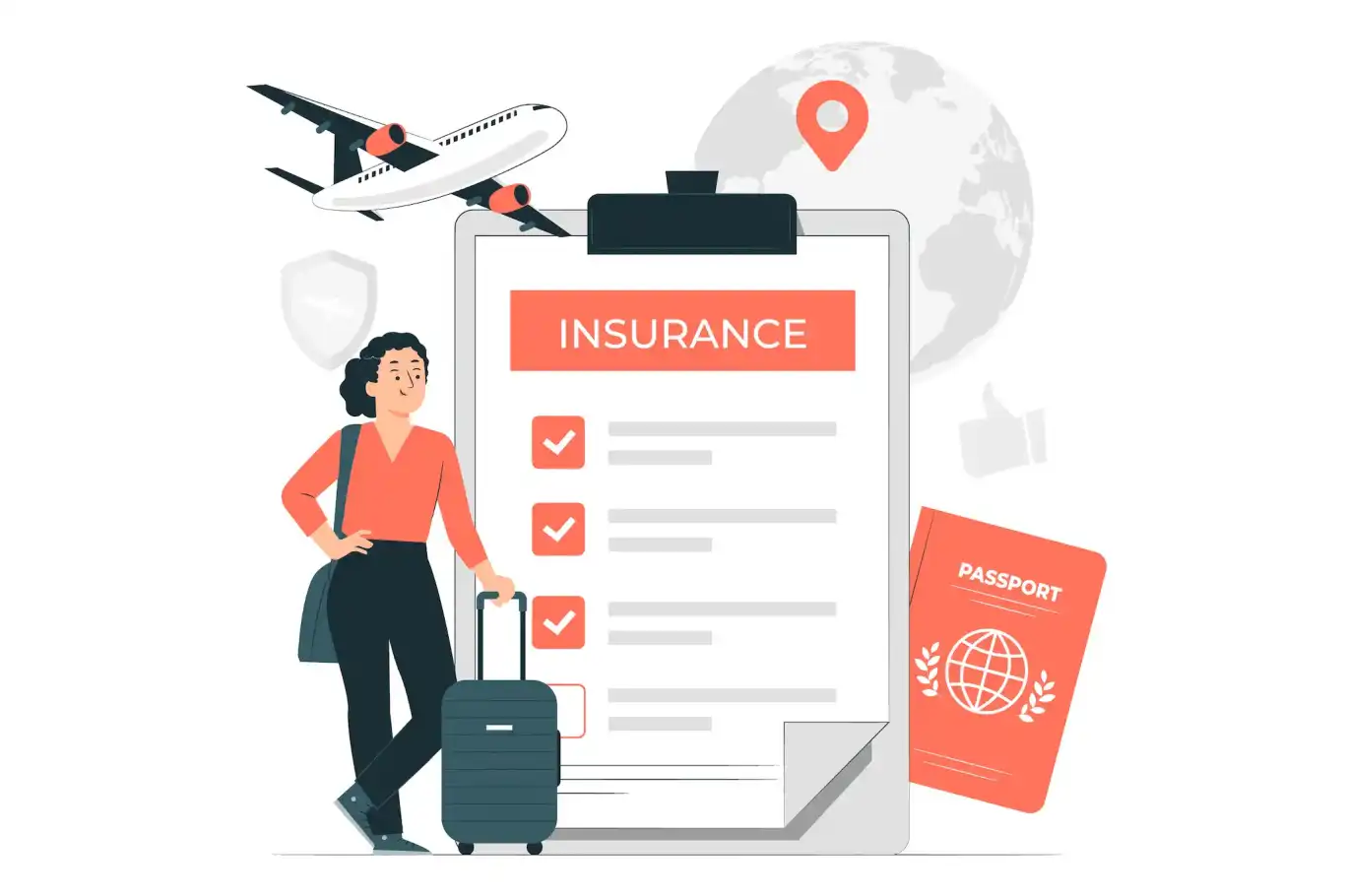 An illustration showing a happy traveler with travel insurance.