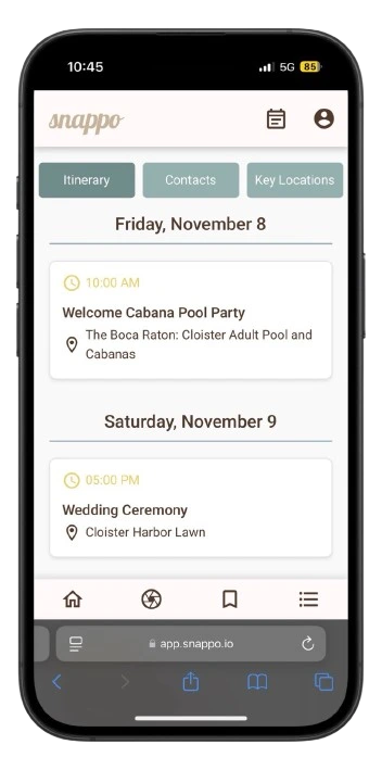 Snappo Wedding and Event Itinerary and Planning Tool