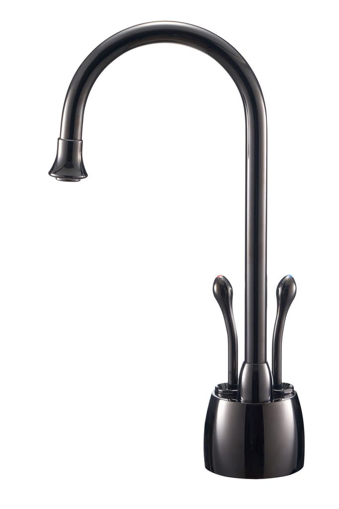 黑色鵝頸造型水龍頭的去背產品照，質感簡潔。