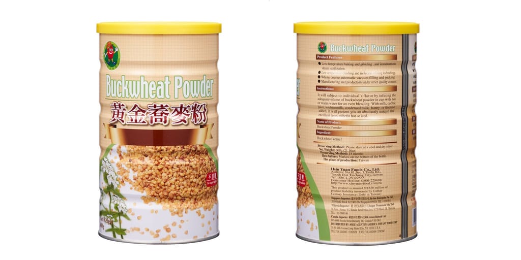 欣園食品黃金蕎麥粉系列產品去背照，呈現罐裝蕎麥粉完整樣貌。