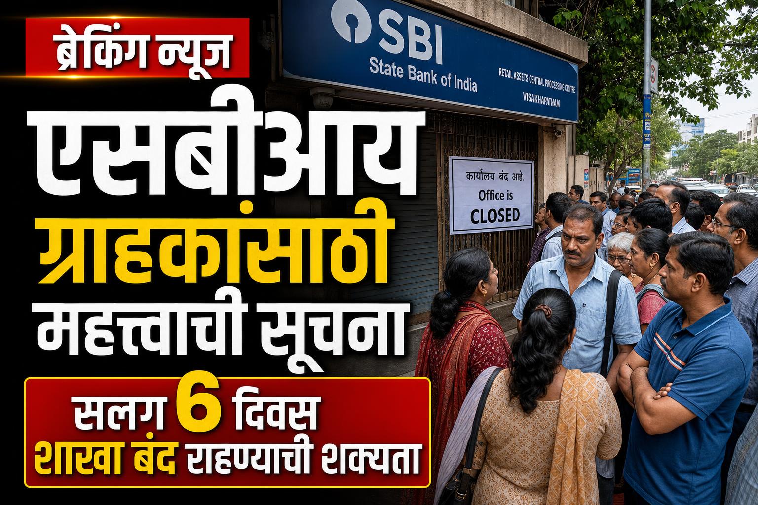 एसबीआय ग्राहकांसाठी महत्त्वाची सूचना: सलग 6 दिवस शाखा बंद राहण्याची शक्यता