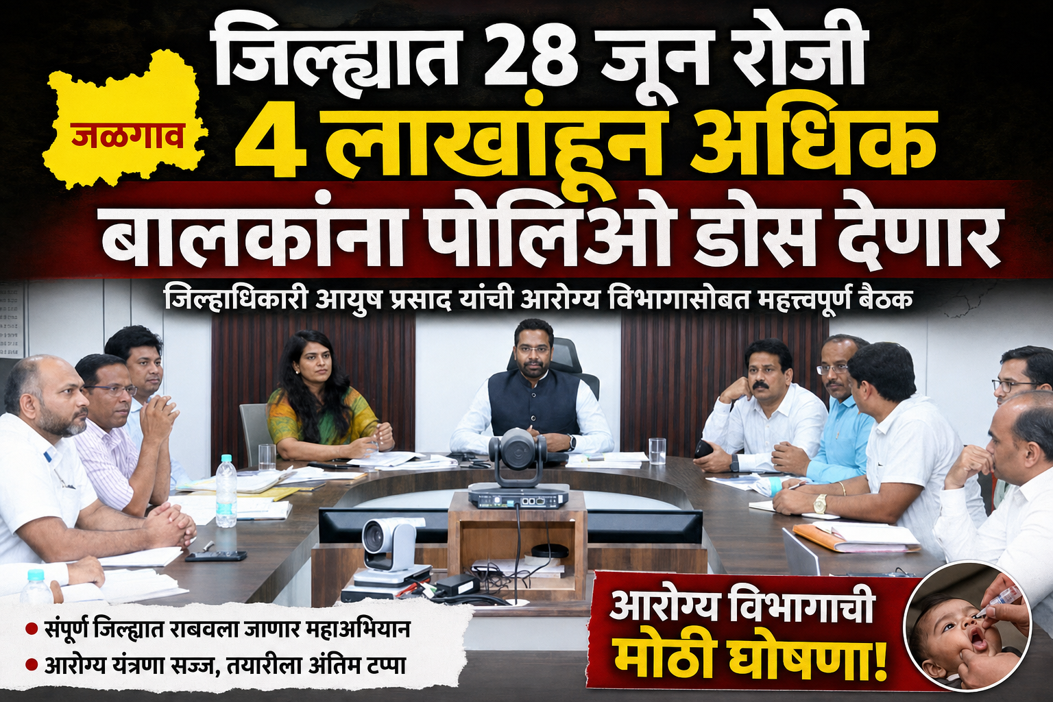 जळगाव जिल्ह्यात २८ जून रोजी ४ लाखांहून अधिक बालकांना पोलिओ डोस