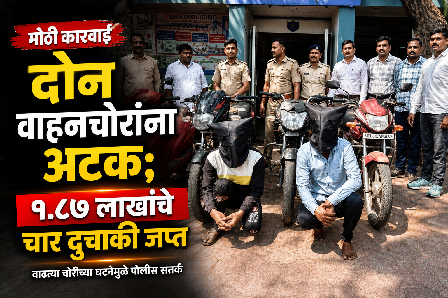 जळगावात दोन वाहनचोरांना अटक; १.८७ लाखांचे चार दुचाकी जप्त
