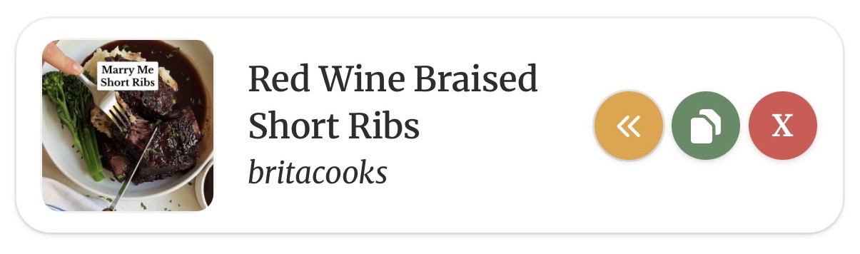CookBook recipe row edit buttons
