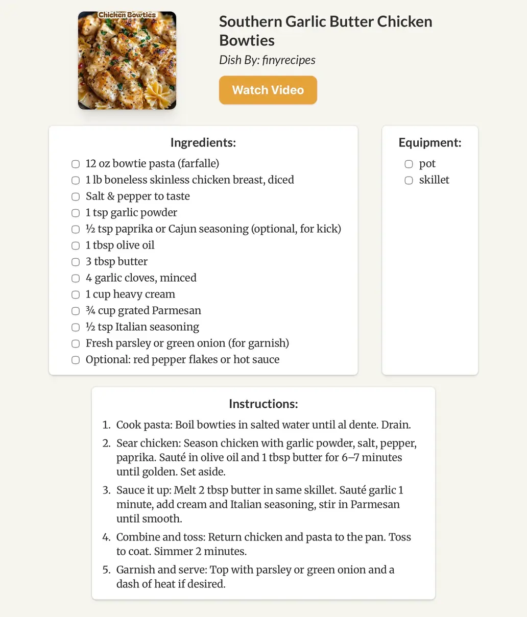 CookBuddy written recipe for garlic butter chicken