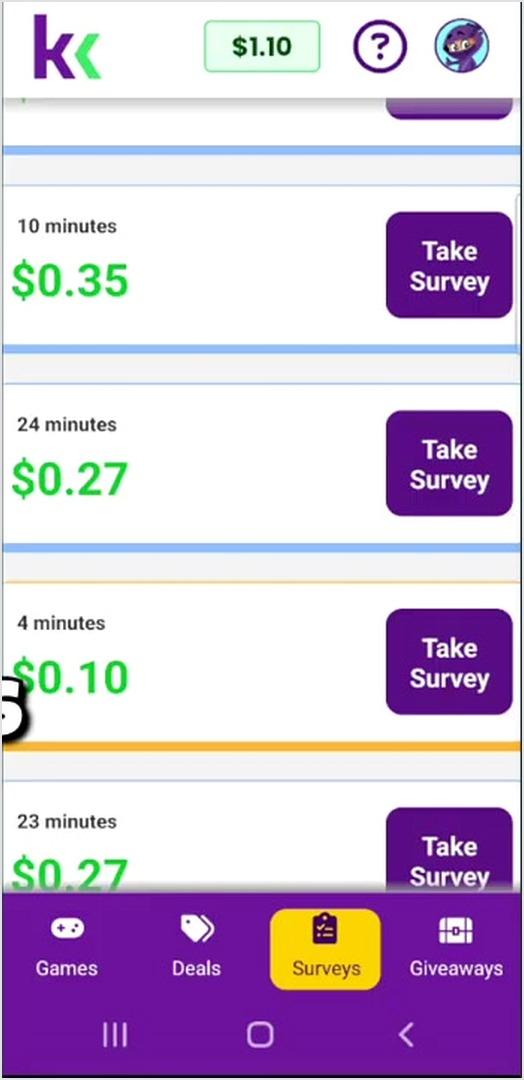 Survey tab: the small payouts are easy to understand, but the time can disappear quickly when you get disqualified.