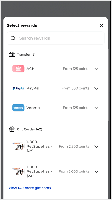 Prime Opinion had several payout options, including PayPal, ACH, Venmo, gift cards, prepaid cards, and charity donations.