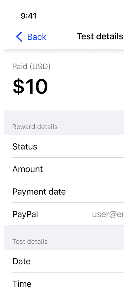 Mobile payment details show paid amount, payment date, and PayPal information.