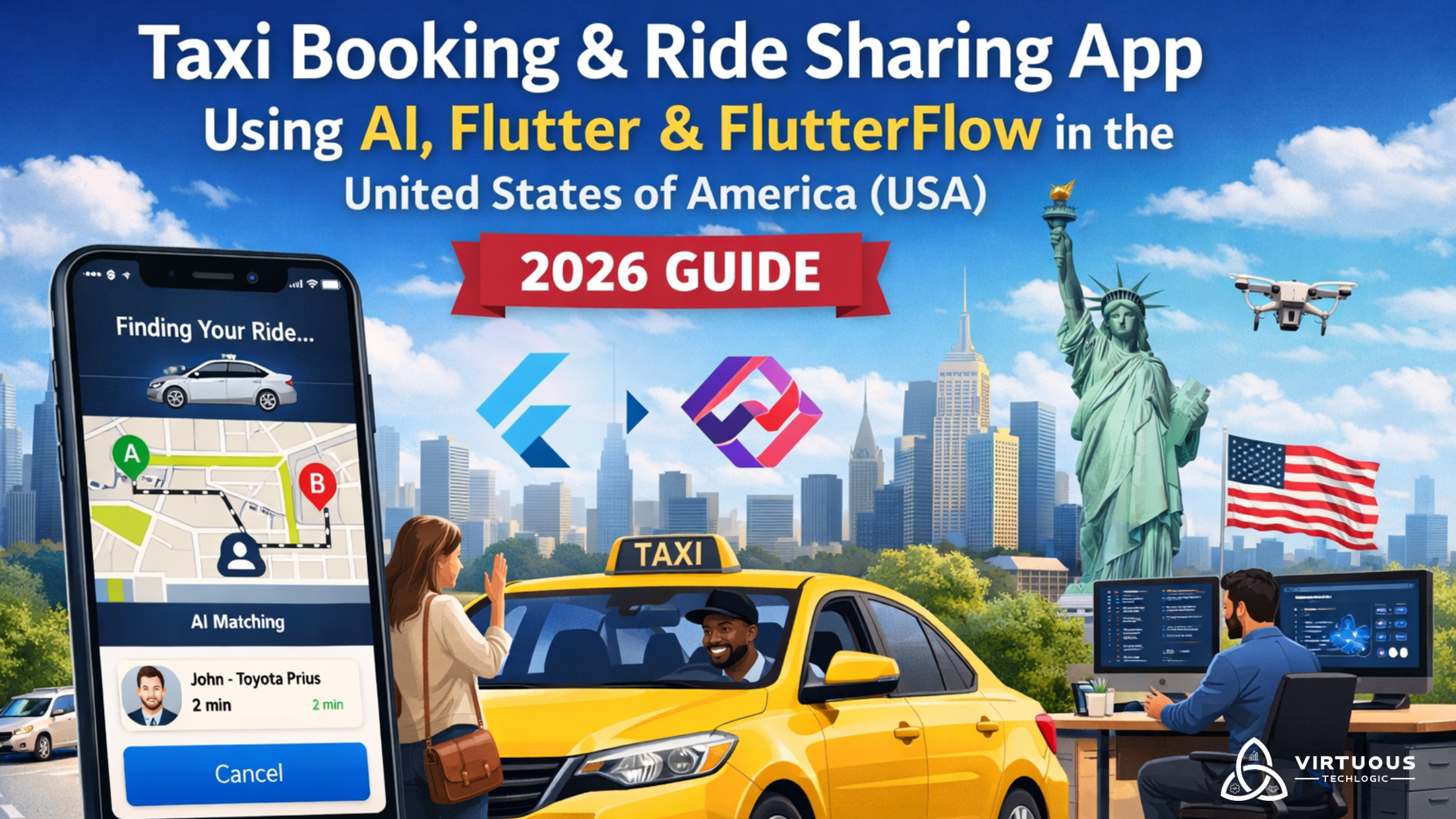 Taxi Booking & Ride Sharing App Using AI, Flutter, and FlutterFlow in/for the United States of America (USA) (2026 Guide)