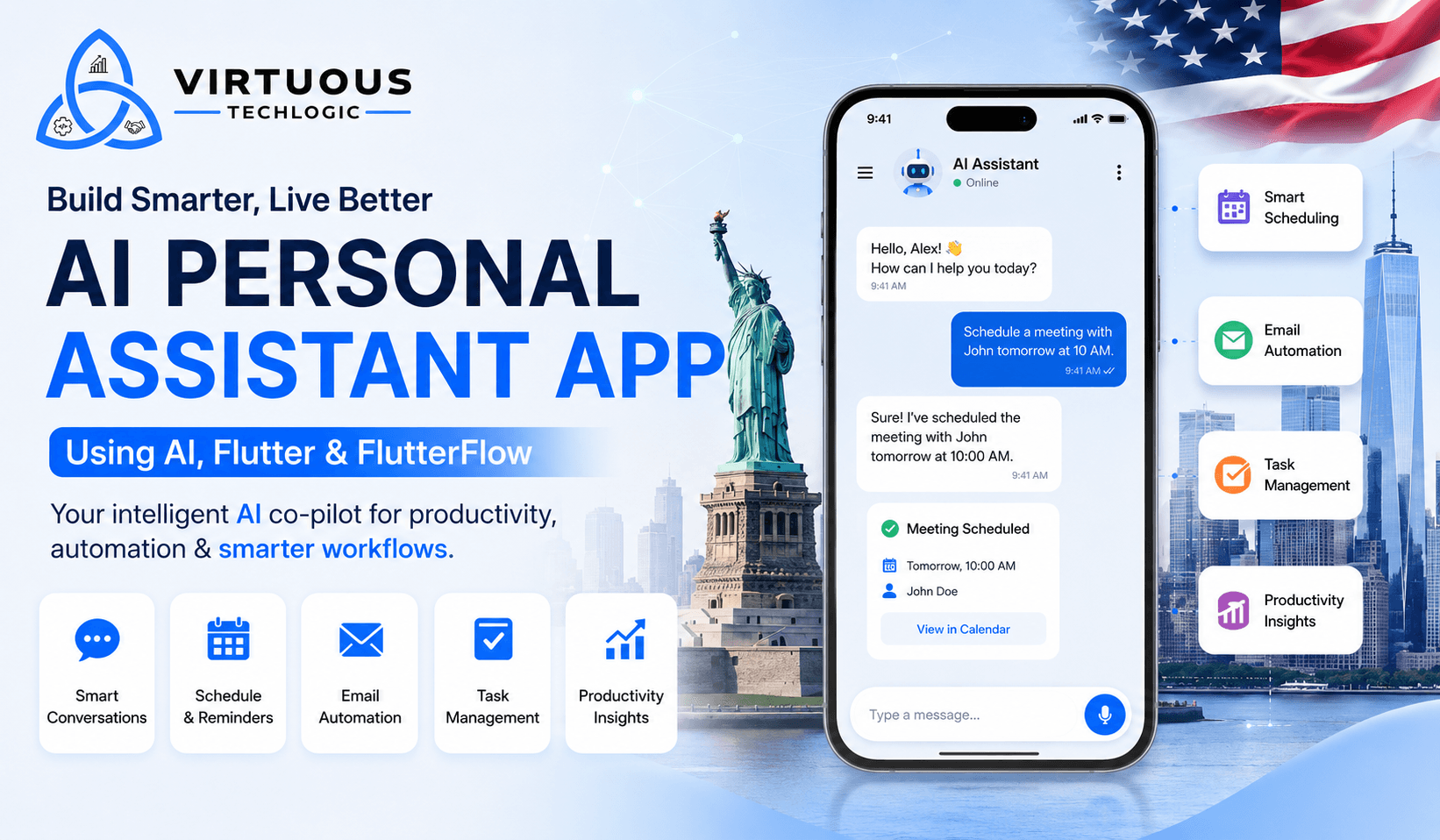 Personal Assistant Like AI Chatbot App Using AI, Flutter, and FlutterFlow in/for the United States of America (USA) (2026 Guide)