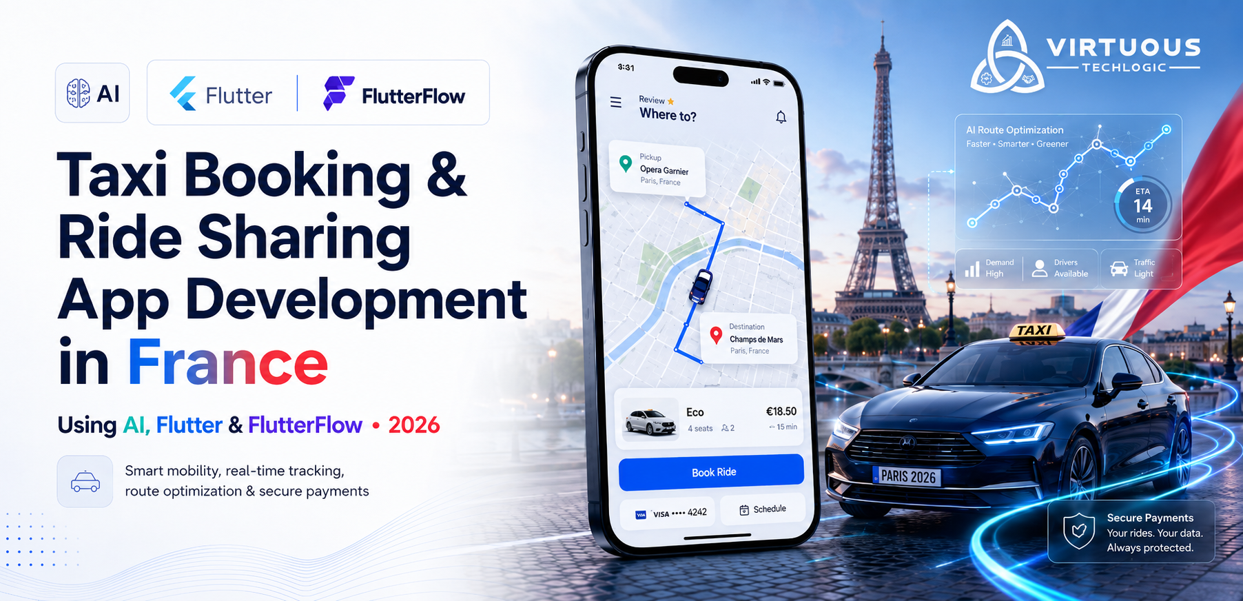 Taxi Booking & Ride Sharing App Using AI, Flutter, and FlutterFlow in/for France (2026 Guide)