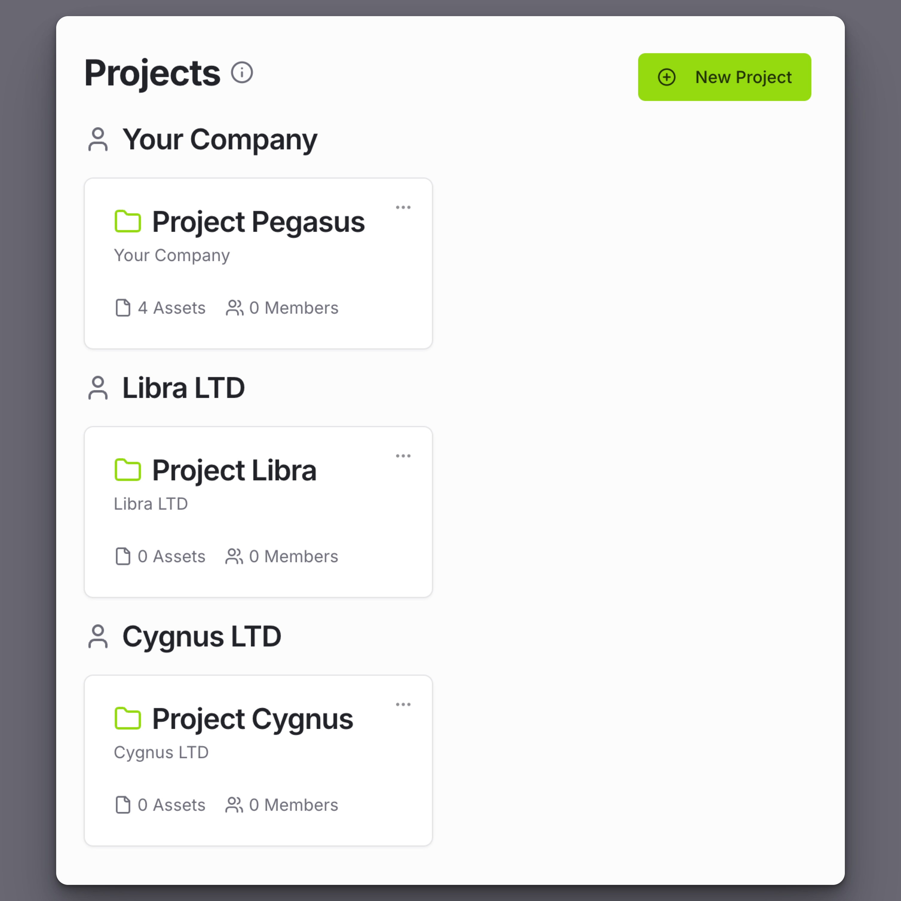 Screenshot of the asset grid view