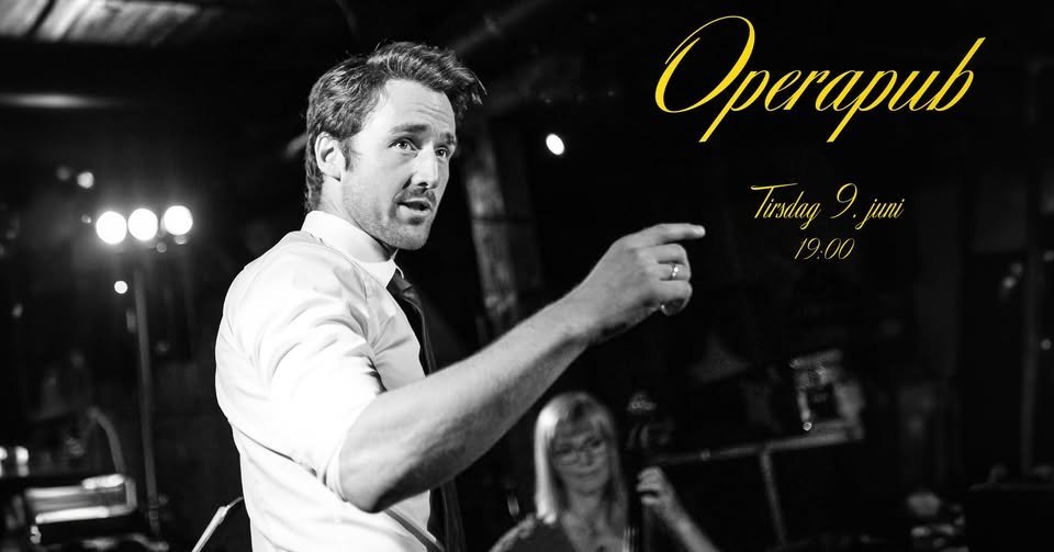 May be an image of trumpet and text that says 'Opermpub Trsdng 9. juni 19:00'