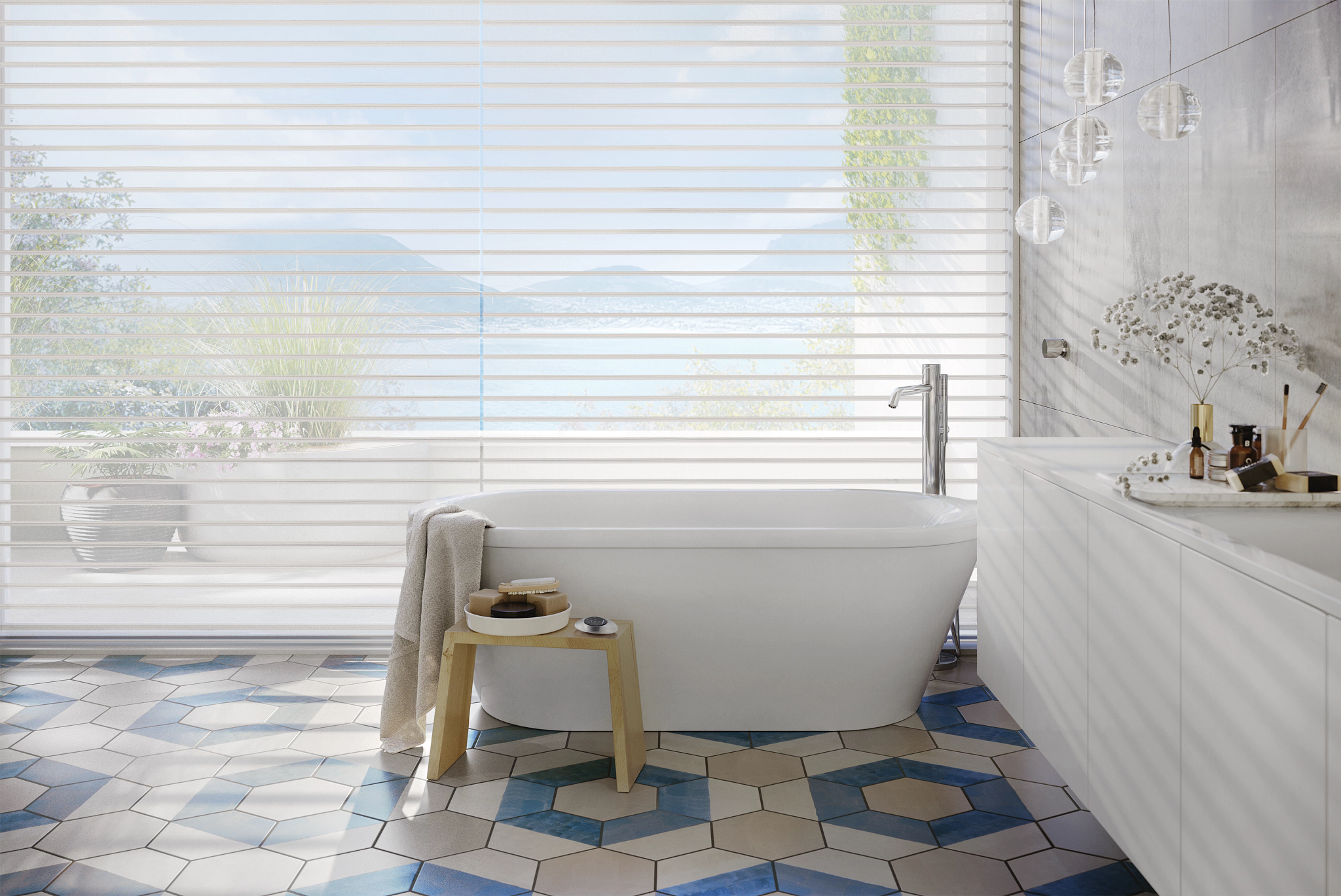 Bathroom with Sheer Horizontal Shades in Victoria