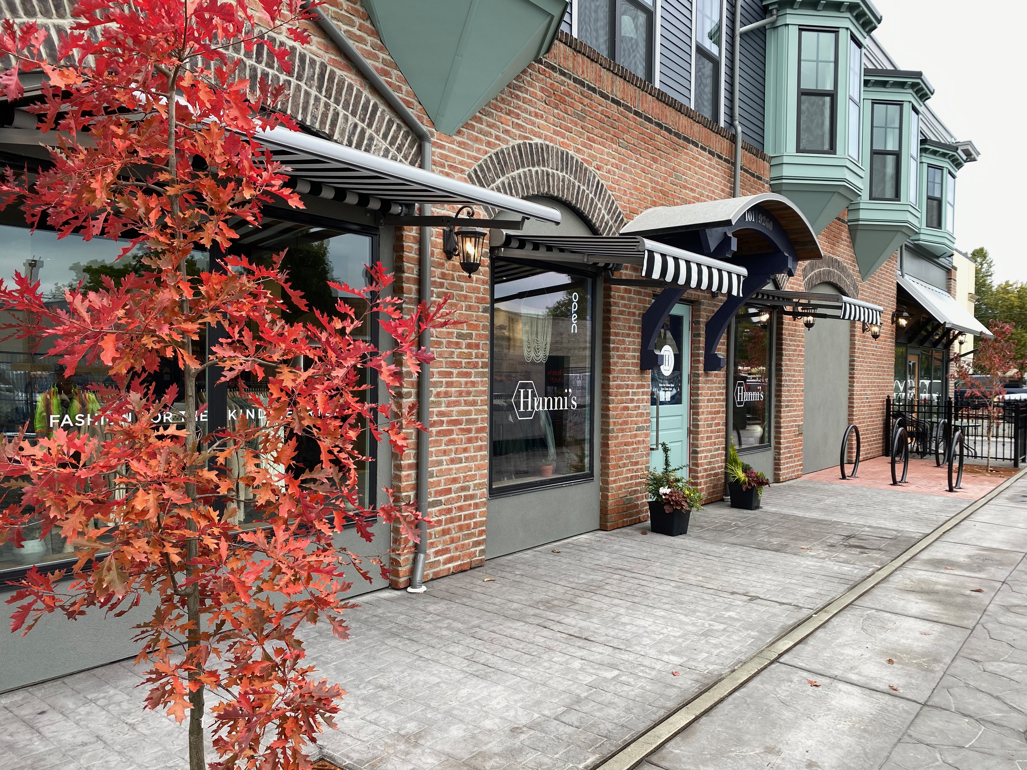 Striped awnings by VistaShades in dowtown Chilliwack