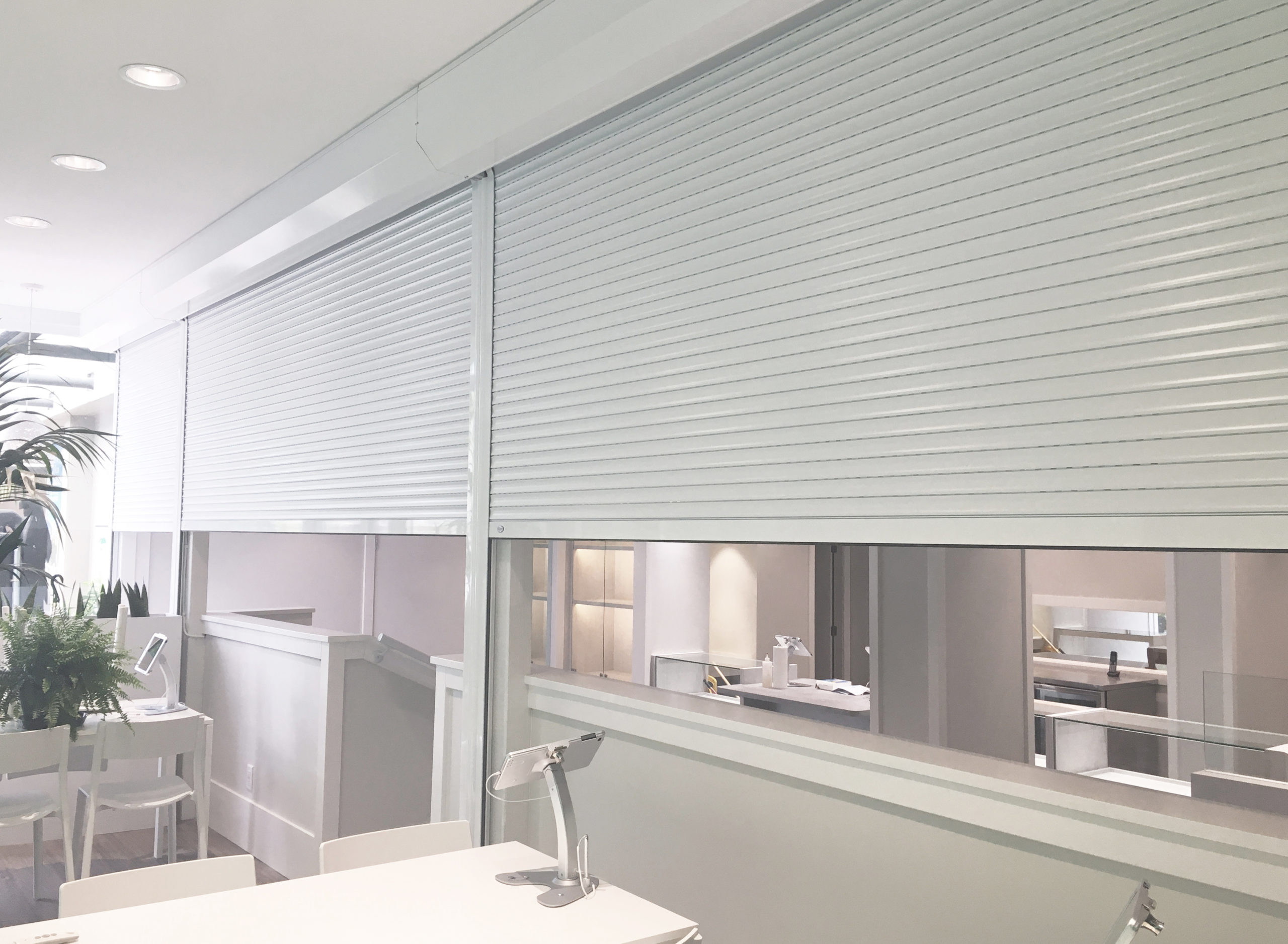 white rollshutter in office setting