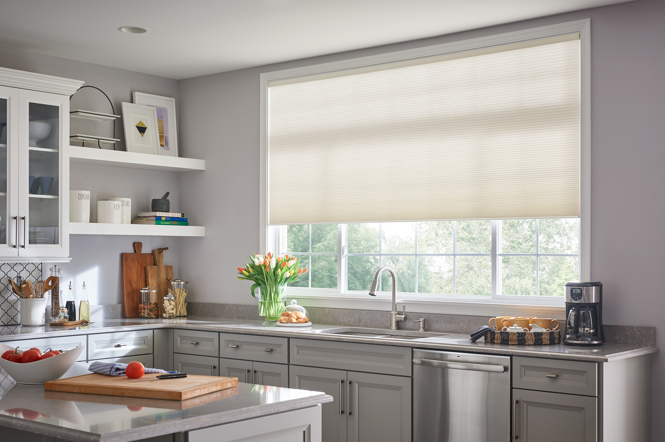 kitchen with beige blinds