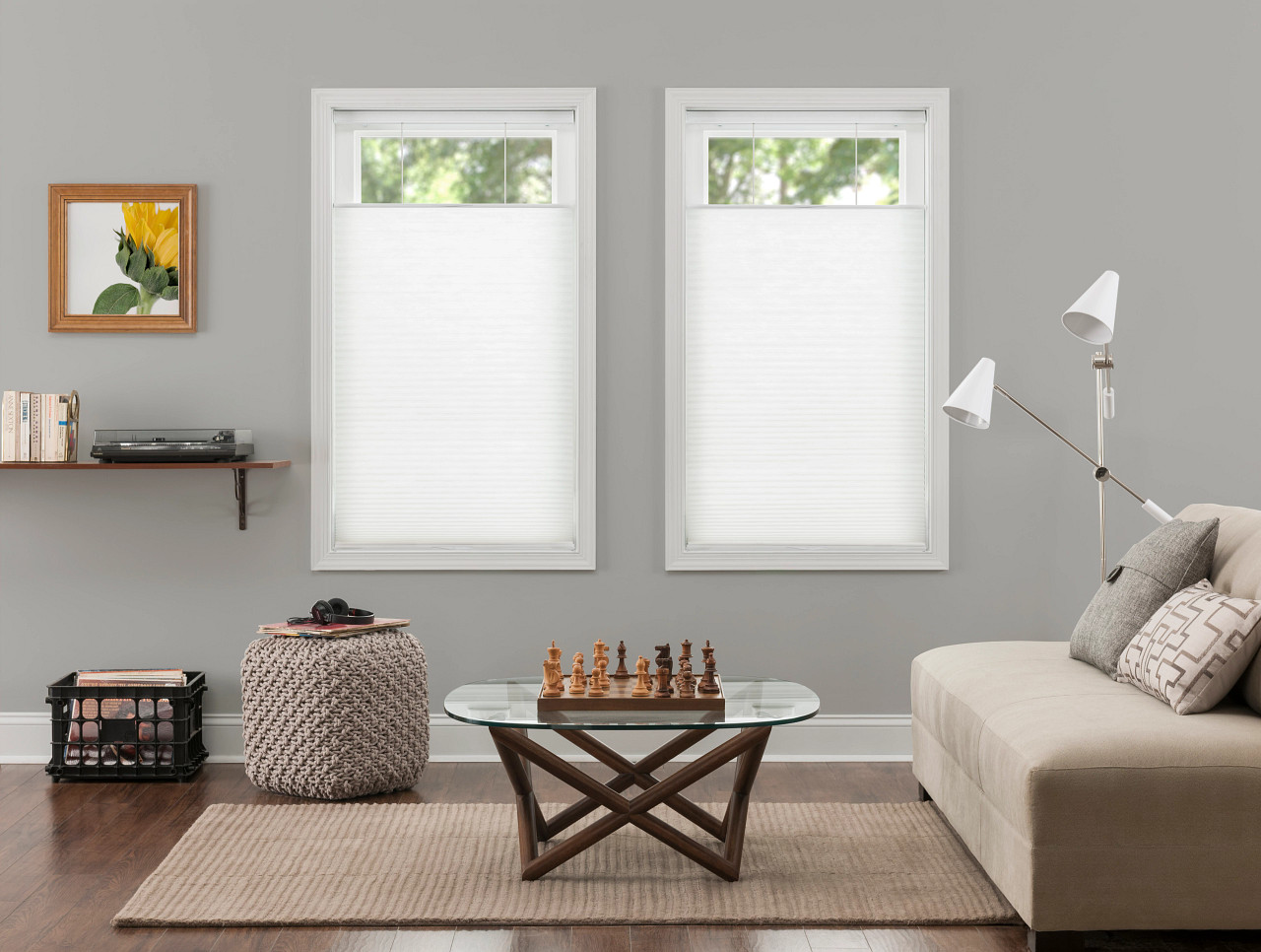 top down bottom up white cellular blinds in living room