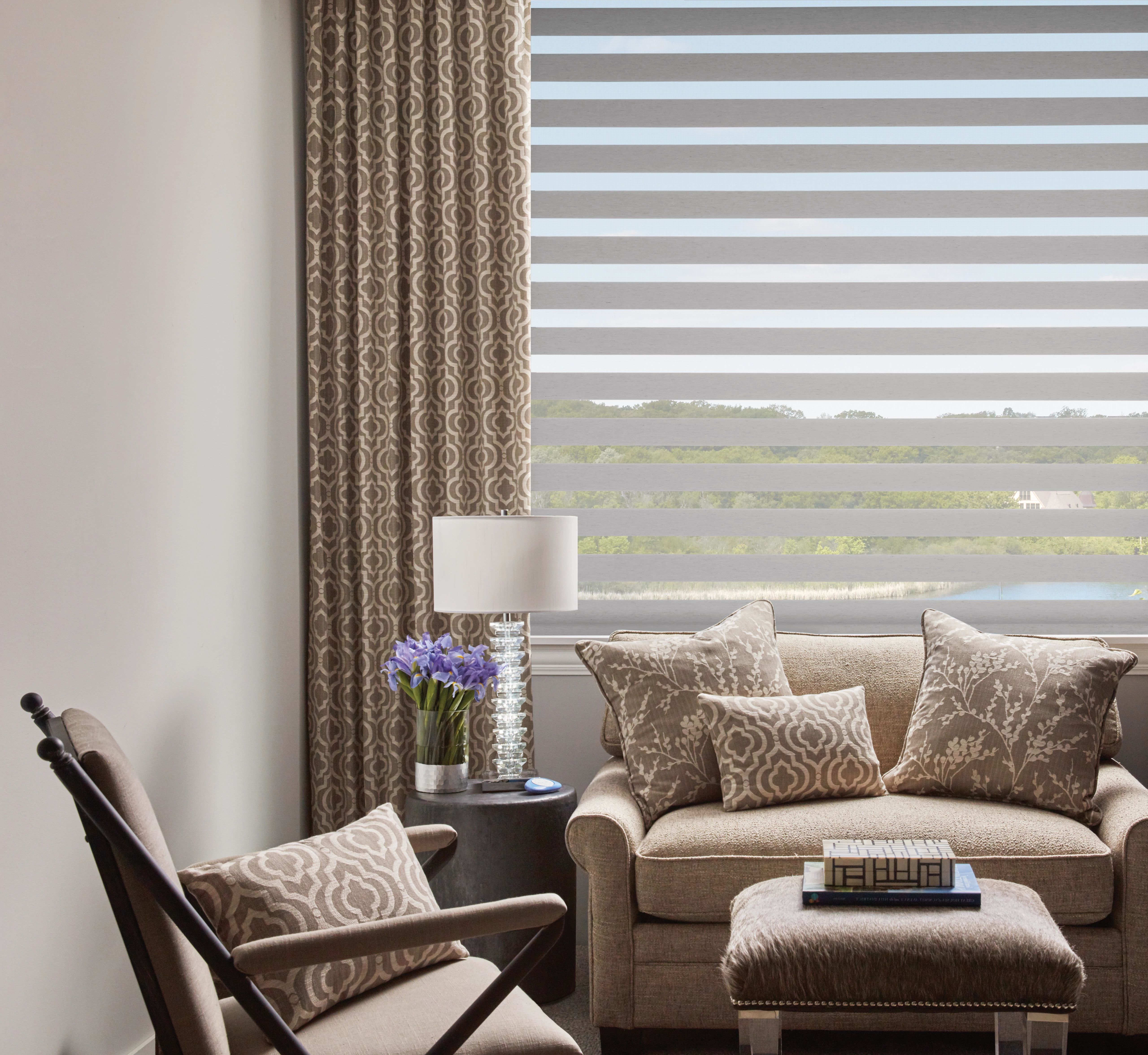 Zebra Shades in living room setting in 100 Mile House