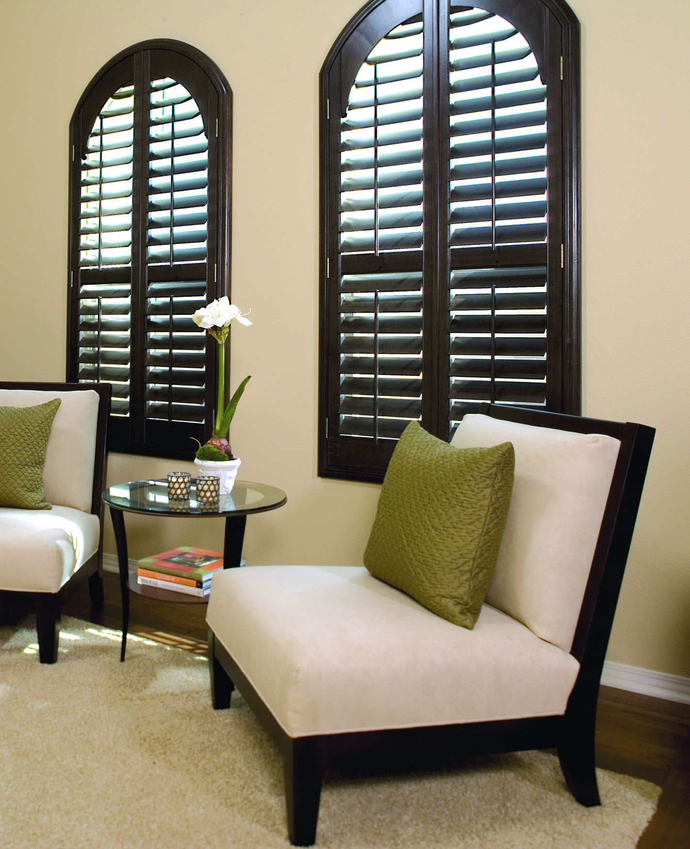 Dark wood Plantation Shutters in Victoria