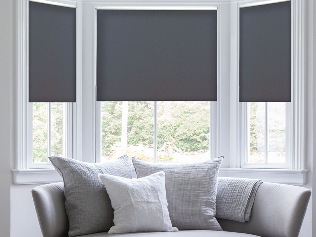 Dark Roller Shades in a living room