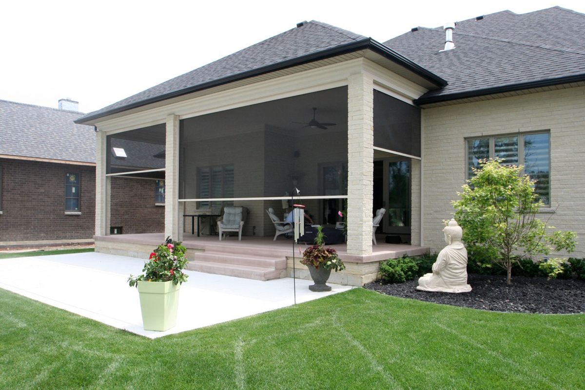 backyard with exterior roller shades