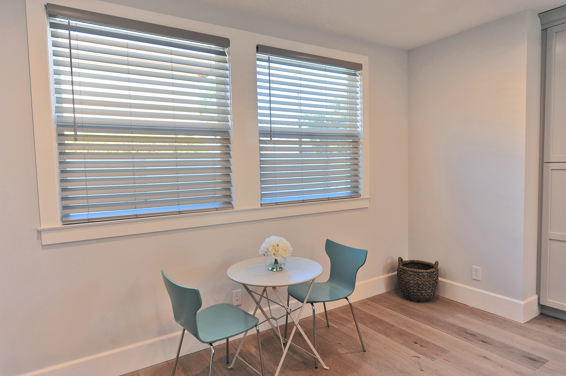 Faux wood blinds in playroom by VistaShades Penticton