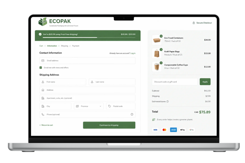 Ecopack e-commerce checkout and product catalogue optimization