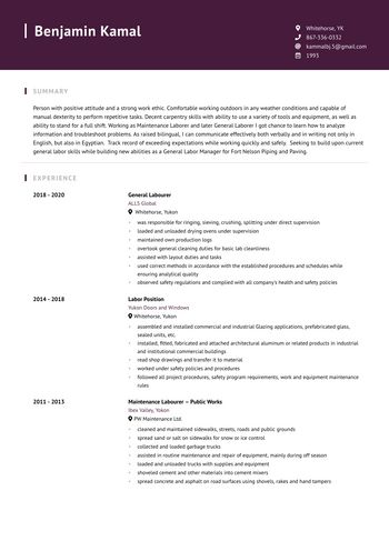 Resume General Labourer