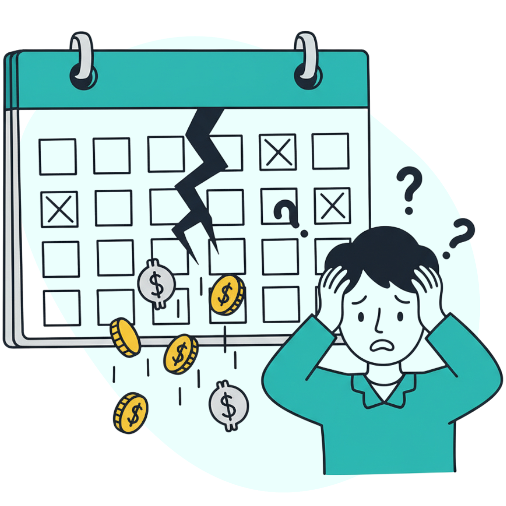 Ilustração de um calendário com buracos representando perda financeira