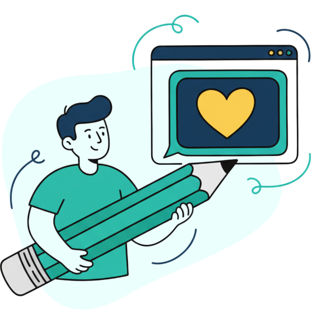 Ilustração de uma pessoa criando uma mensagem personalizada