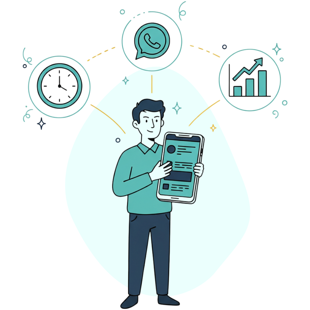 Ilustração de uma pessoa usando o celular para controlar agendamentos