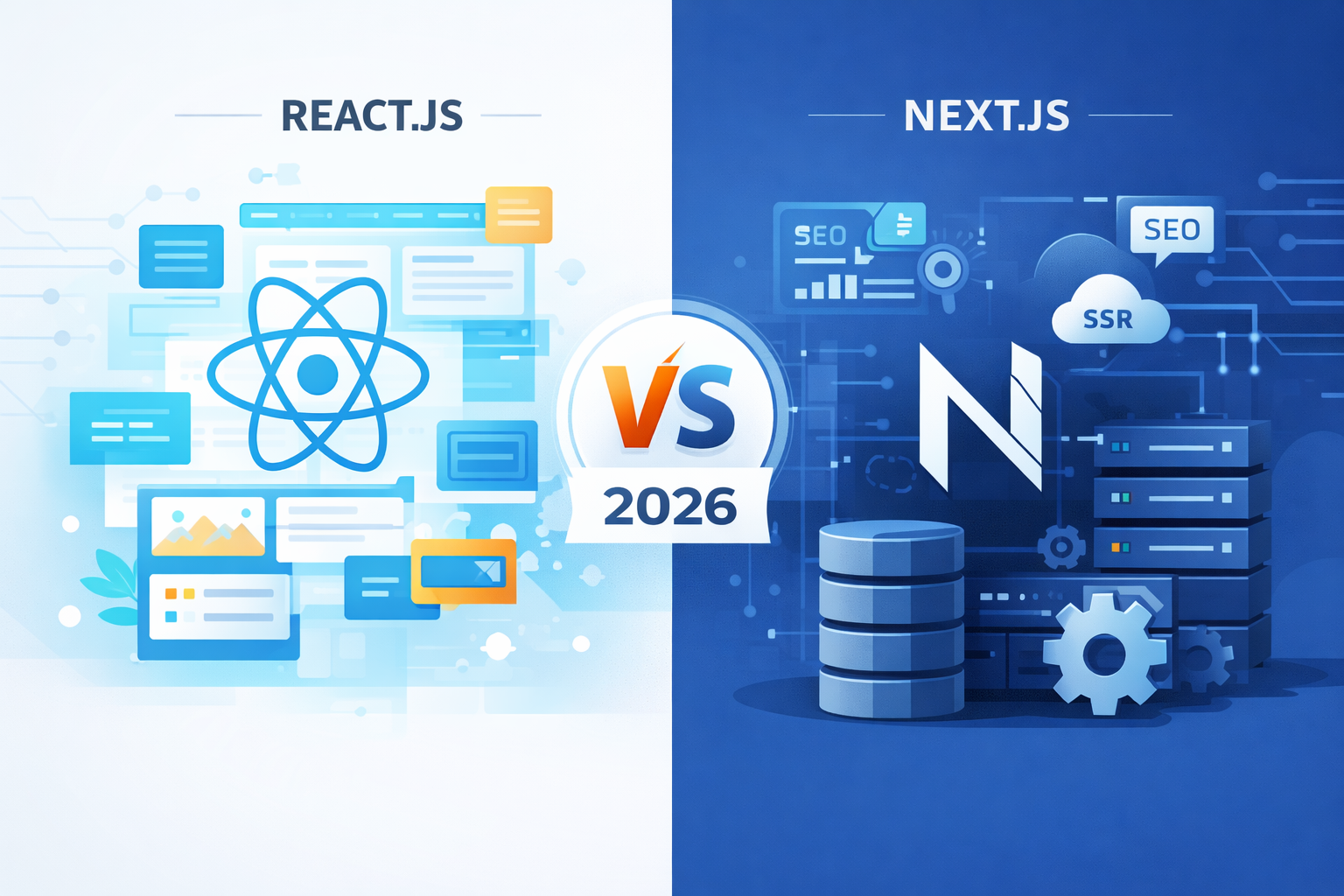 Next.js vs React.js framework comparison for web developers in 2026.