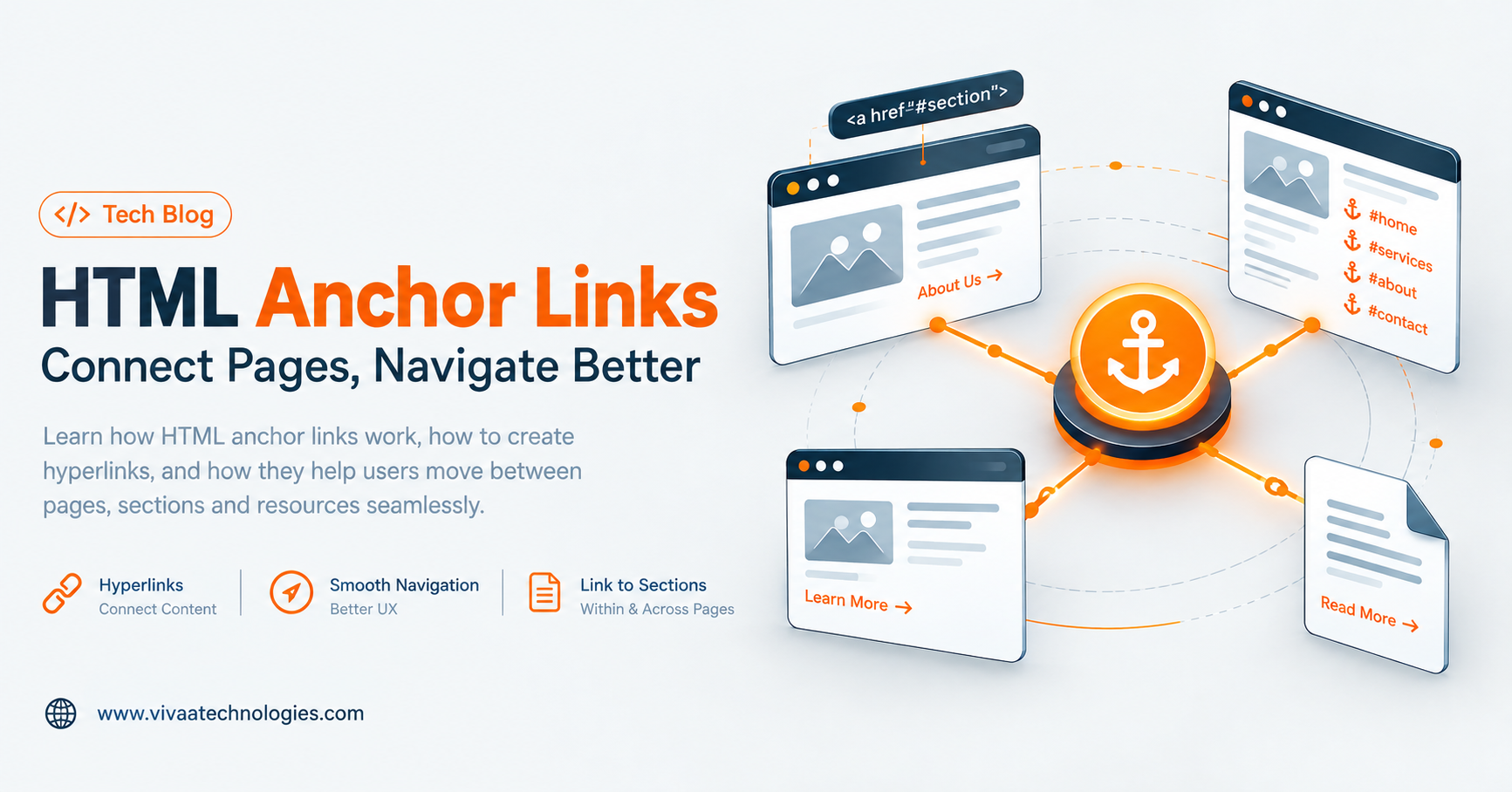 HTML Anchor Tag and Hyperlink Concept Diagram by Vivaa Technologies
