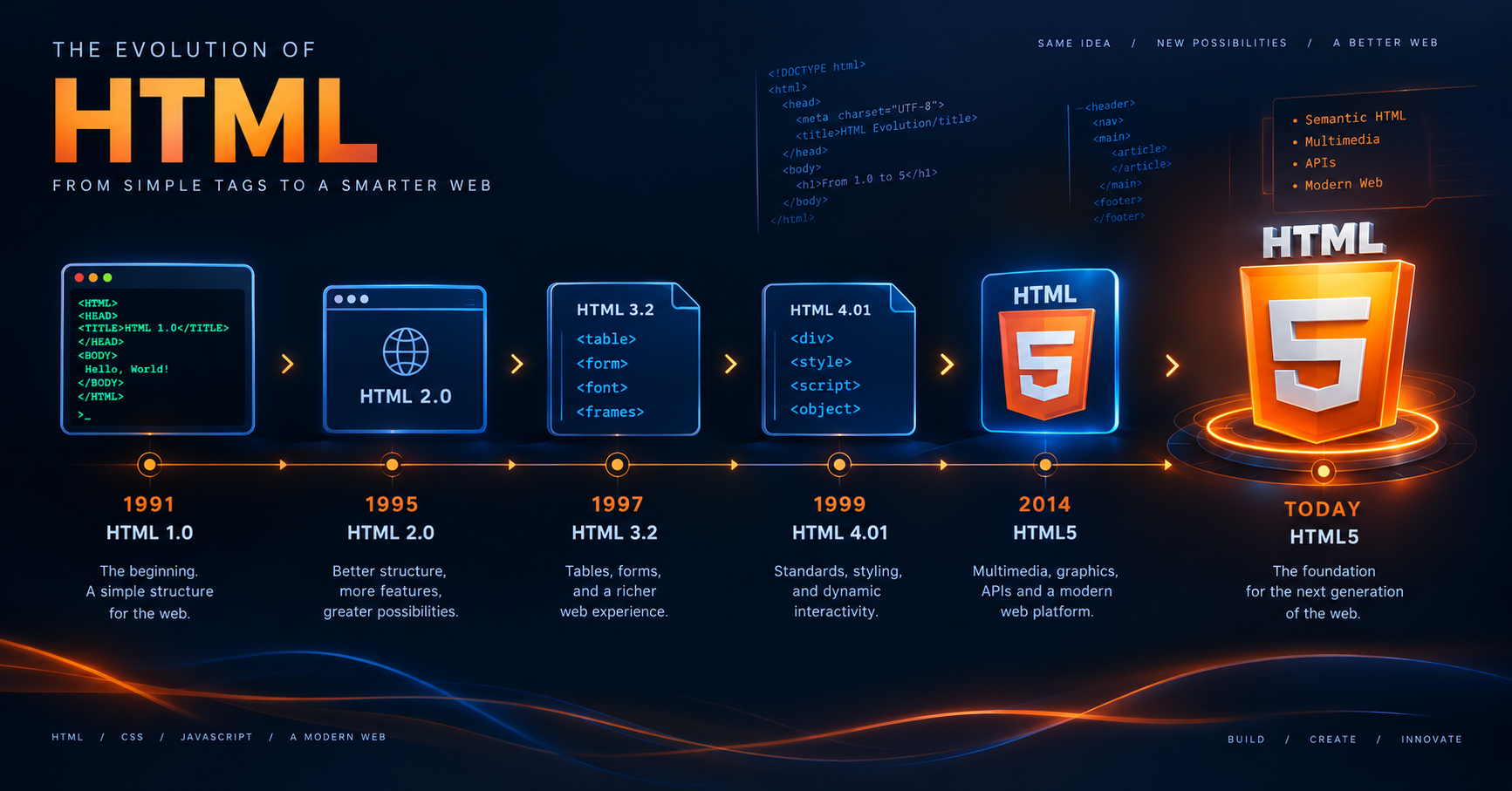 History and evolution of HTML timeline from 1991 to HTML5 by Vivaa Technologies