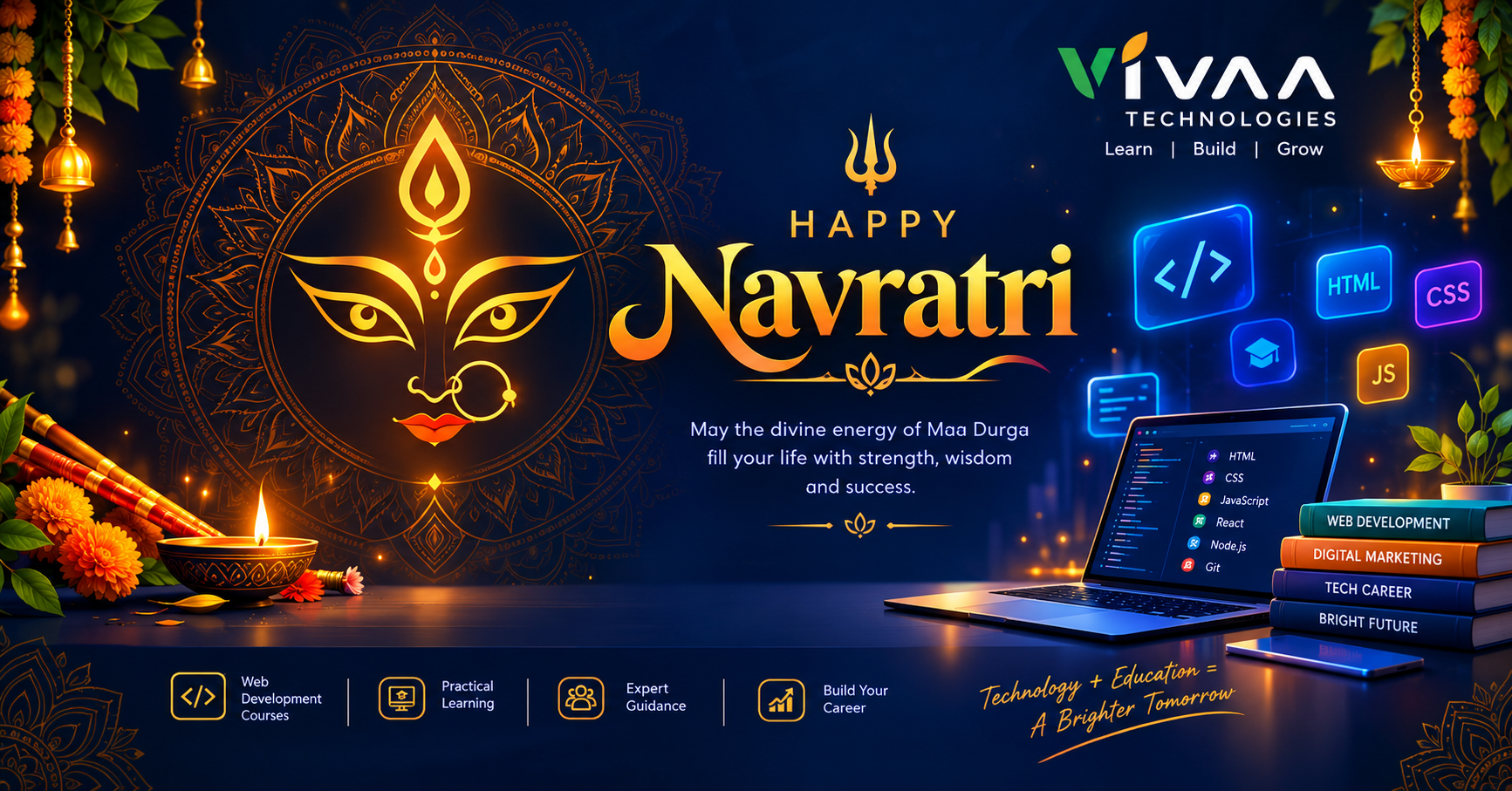Happy Navratri wishes to tech students and developers from Vivaa Technologies