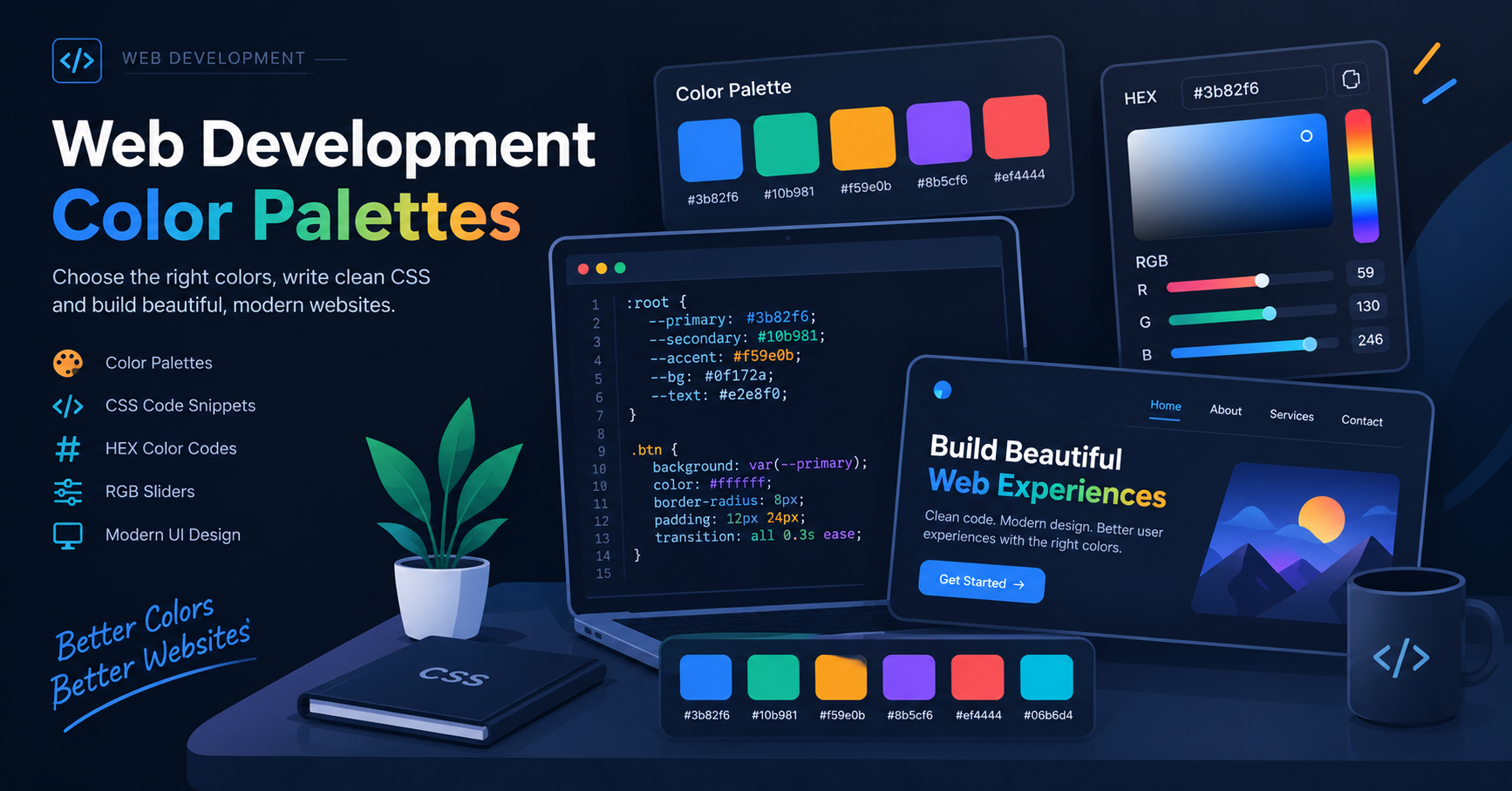 CSS colors gradient and palette illustration for web developers