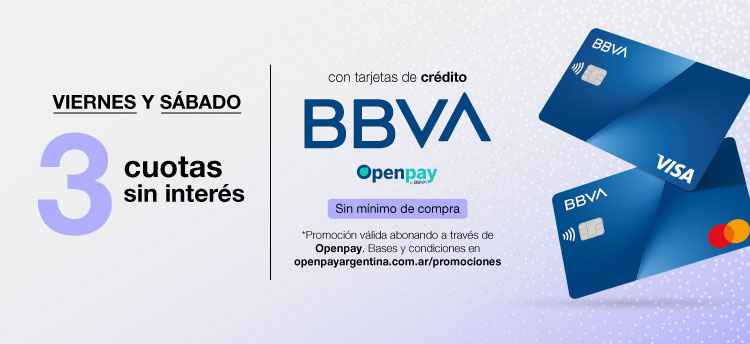 Viernes y Sabados 3 Cuotas sin interes BBVA. Sin minimo de compra