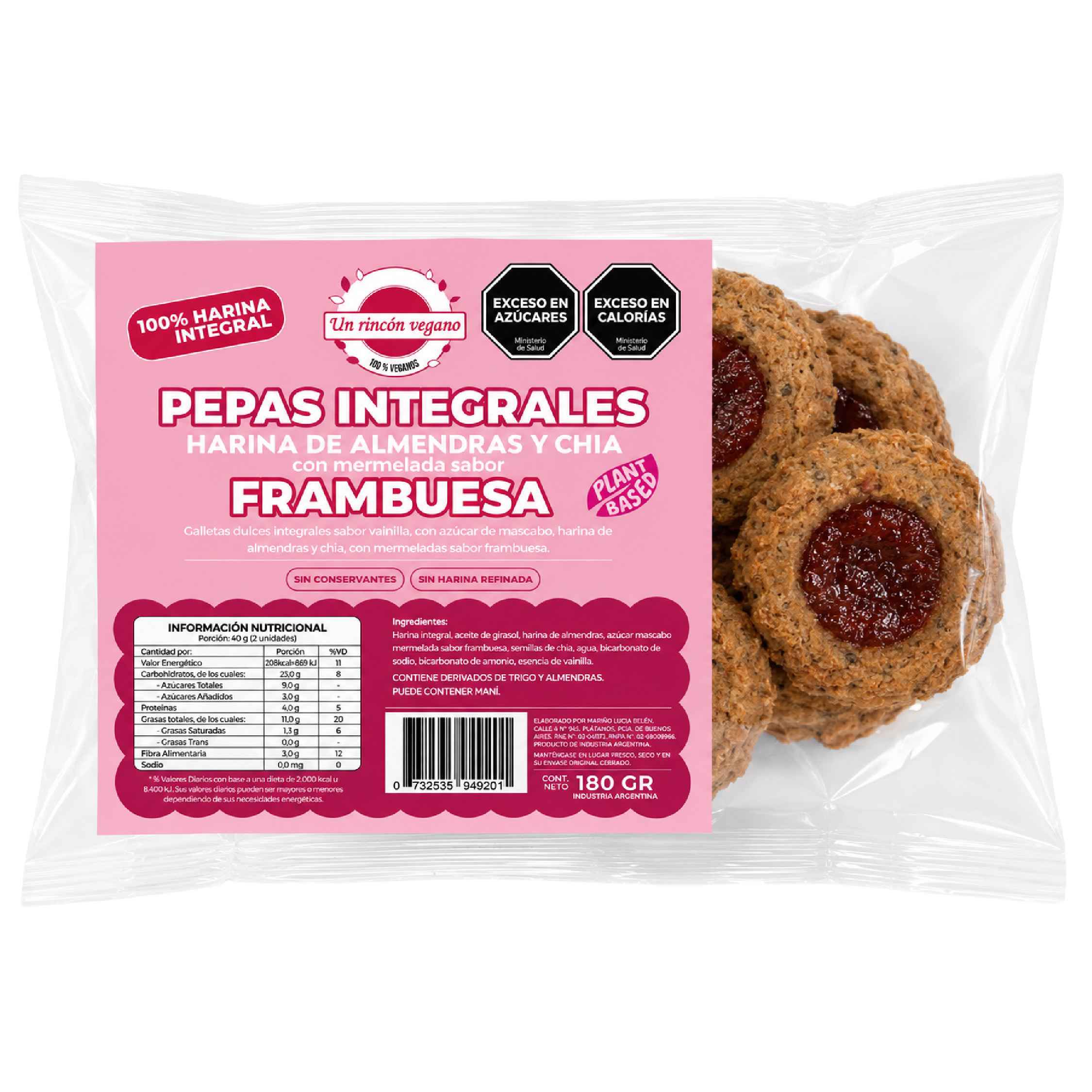 Pepas integrales con mermelada de frambuesa